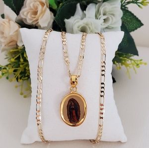 Oval Color Virgen of Guadalupe Gold Plated Necklace